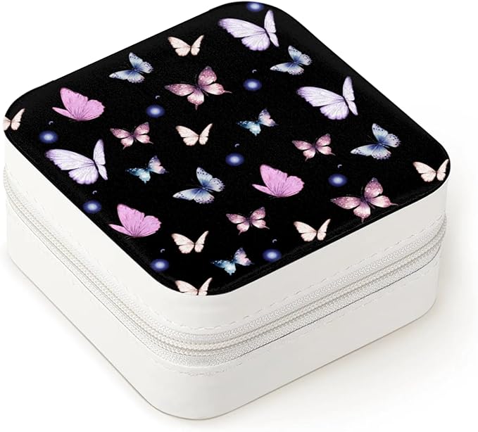 Butterfly Small Travel Jewelry Organizer, Necklace Box with Mirror, Leather Mini Travel Jewelry Case, Best Present for Women's and Girls-NeatNest