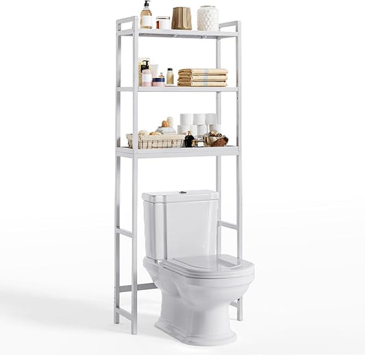 Gizoon Over The Toilet Storage, 3 Tier Bamboo Bathroom Organizer with Adjustable Shelf, Freestanding Above Toilet Stand, Bathroom Storage Shelf Rack