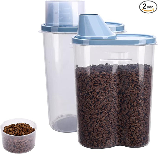 GreenJoy 2 Pack 2lb/2.5L Pet Food Storage Container with Measuring Cup, Can Covers and Bowl for Small Dog, Cat, Waterproof-BPA Free-NeatNest