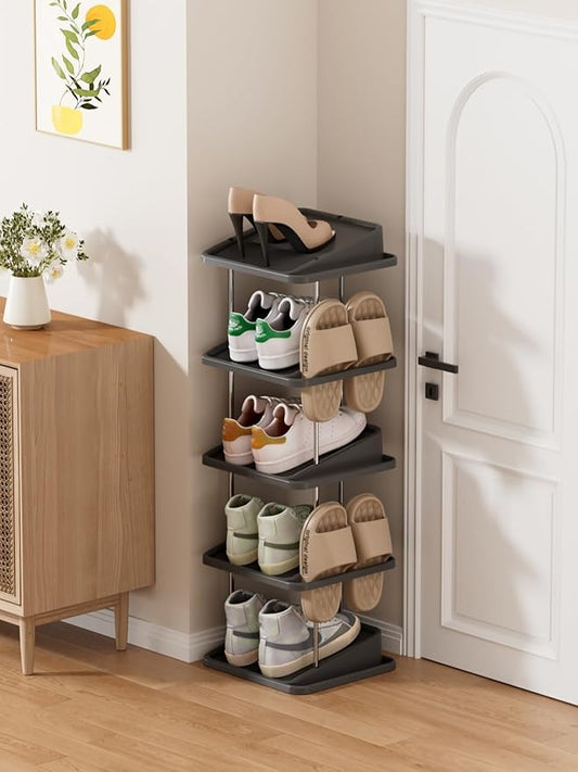Vertical Shoe Rack,5 Tiers Stackable Shoe Rack for 10 Pairs, Narrow Shoe Tower,Space Saving, for Entryway, Living Room, Bedroom,Closet,DIY Free Standing Shoe Organizer(Black, 5 Tiers)-NeatNest
