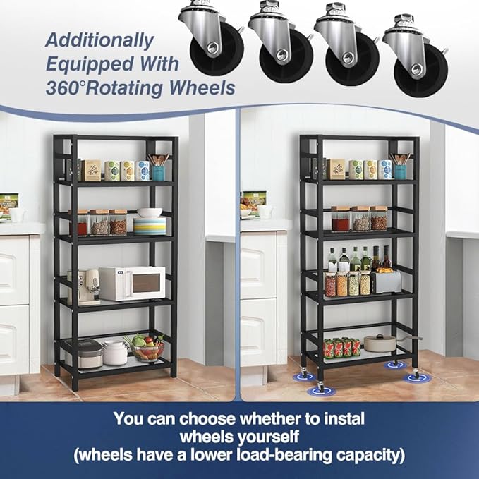 4 Tier 1000LBS Storage Shelves Heavy Duty, Storage Racks and Shelving, Standing Storage Shelf Units, Utility Shelf with Wheels, Metal Shelves for Garage, Kitchen, Living Room, and Pantry.