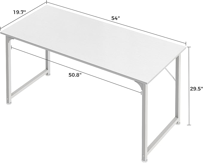 Huuger Computer Desk, 55 Inch Home Office Desk, Gaming Writing Work from Home Study Desk, Large Legroom, Sturdy Metal Frame, Modern Simple, White-NeatNest
