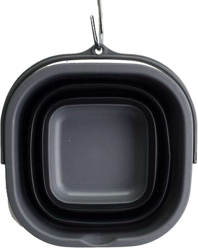 SAMMART 2.6L (0.68 Gallon) Super Mini Sqare Collapsible Plastic Bucket - Foldable Square Tub - Portable Fishing Water Pail - Space Saving Outdoor Waterpot (Grey/Black)-NeatNest