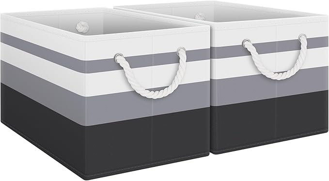 Fab totes Storage Bins [2-Pack], Foldable Storage Baskets for Organizing Toys, Books, Shelves, Closet, Large Storage Box with Rope Handles, Sturdy Organizer Bins,Gradient Grey-NeatNest