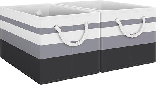 Fab totes Storage Bins [2-Pack], Foldable Storage Baskets for Organizing Toys, Books, Shelves, Closet, Large Storage Box with Rope Handles, Sturdy Organizer Bins,Gradient Grey-NeatNest
