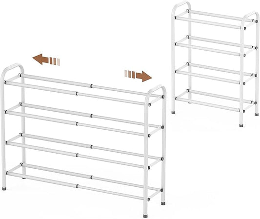 Gonfoam 4-Tier Expandable Shoe Rack,Adjustable Shoe Shelf Storage Organizer Heavy Duty Metal Free Standing Shoe Rack for Entryway Closet Doorway (White)-NeatNest