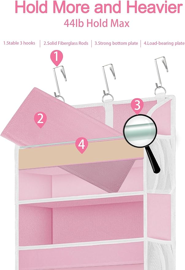 1 Pack Over The Door Storage Organizer with 5 Pockets 10 Mesh Pockets, 44 lbs Weight Capacity Door Hanging Organizers and Storage for Bedroom,Bathroom,Nursery,Kidroom,Babyroom-NeatNest