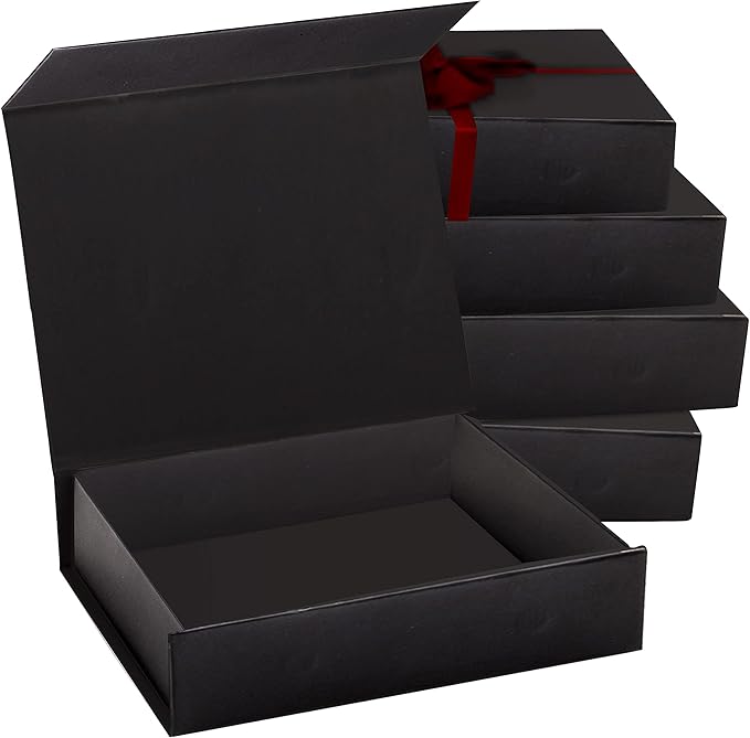 5 Pack Black Hard Gift Box with Magnetic Closure Lid 7" x 5" x 1.6" Rectangle Boxes For Gifts With Black Glossy Finish (Black, 5 Boxes)-NeatNest