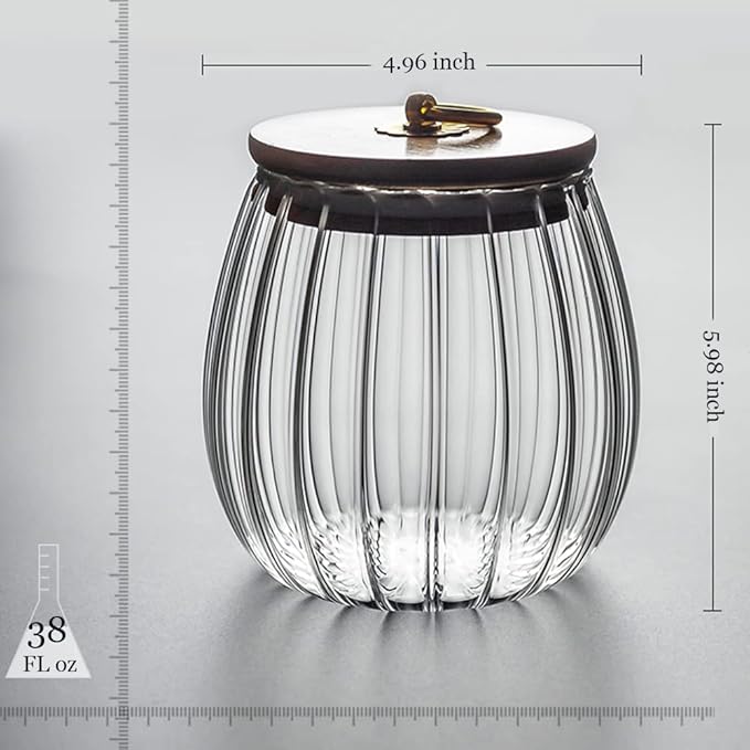 38 FL OZ Glass Jars with Bamboo Lids, Airtight Storage Containers, Large Candy Jars for Coffee Nuts Cookies, Decorative Glass Canister, 1130ml Oval