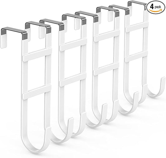 FYY Over The Door Hooks - 4 Pack Heavy Duty Dual-Hook Organizer Hanger with Non-Slip Rubber for Towels, Clothes, Hats & Bags Use in Bathroom, Bedroom, Kitchen - Fits Interior Doors Up to 1.6" White-NeatNest