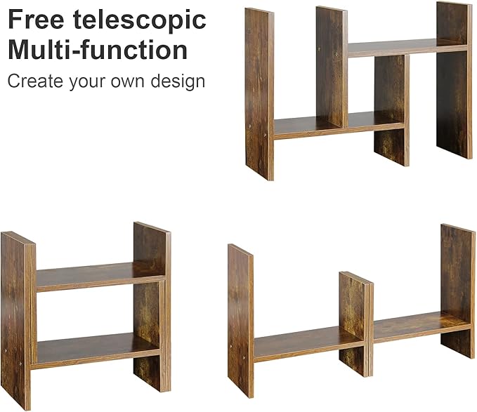 J.M.Deco Desktop Organizers and Storage for Office, Adjustable Desktop Organizer Shelf Double H Display, True Natural Stand Shelf, Desktop Shelf Organizer Natural Wood Tone-NeatNest