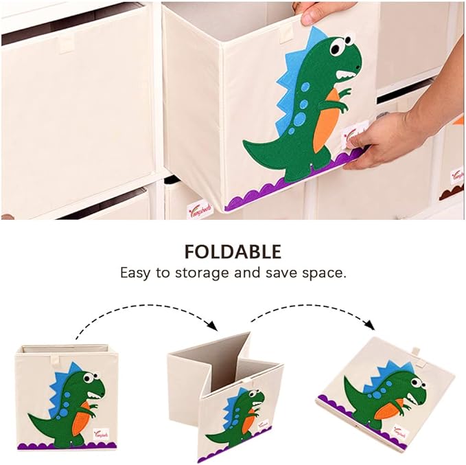 2 Pcs Foldable Animal Toy Storage Box/Bin/Cube, Collapsible Storage Organizer Chest Basket Container for Kids, Toddlers, Boys and Girls(13 x 13 x 13 Inch, Lion & Bee)-NeatNest