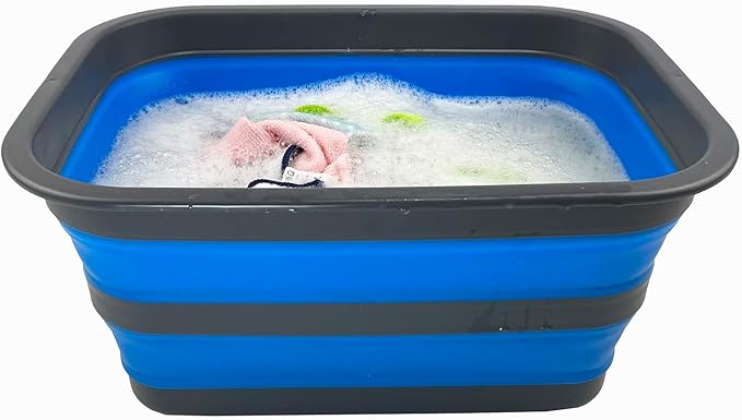 SAMMART 12L (3.17Gallon) Collapsible Tub - Portable Outdoor Picnic Tray - Portable Washing Basin - Space Saving Plastic Washtub (Grey/Blue)