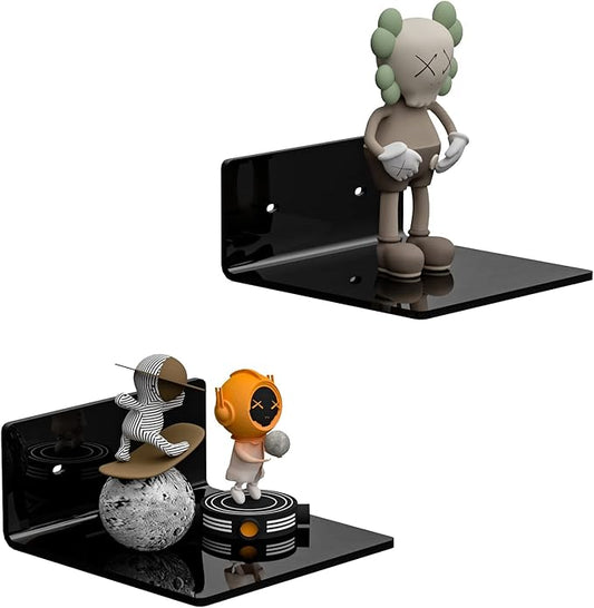 6 Inches Acrylic Small Wall Shelves 2 Pack, Floating Shelf for Wall Mounting, Acrylic Display Ledges for Funko Pop Figures, Home Décor, Living Room, Gaming Room, Plants(6 inch, Black)-NeatNest