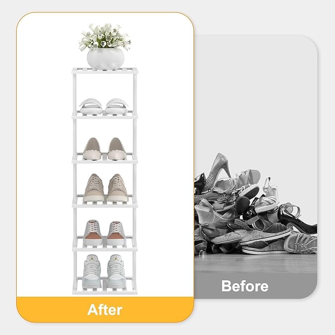 White Bamboo Shoe Rack - Vertical Shoe Rack for Small Spaces-NeatNest