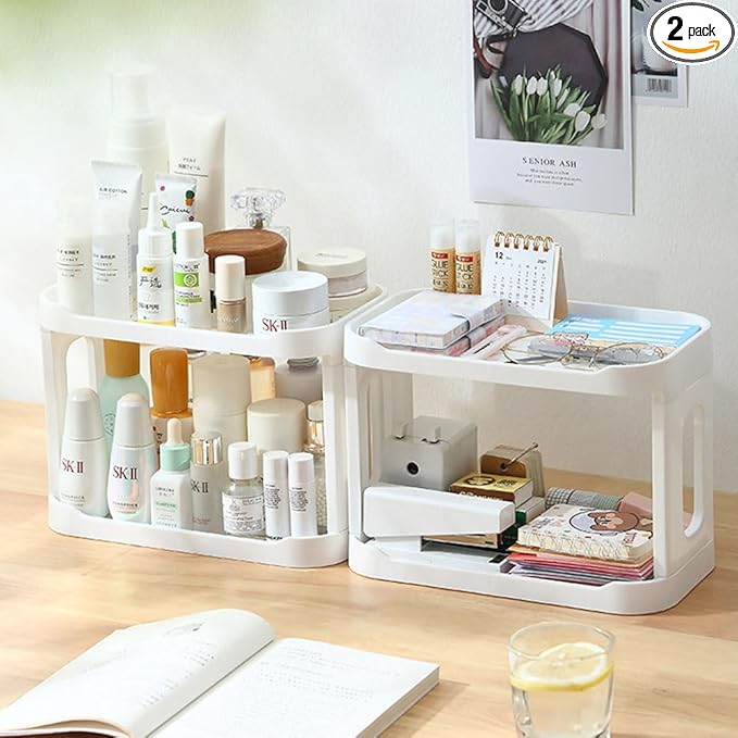 2PCS Kitchen Spice Rack or Bathroom Countertop Organizer, 2-Tier Desk Organizers，Mail Holder for Office Desk Organization, Gift for Teachers, Classmates, and Friends,White-NeatNest