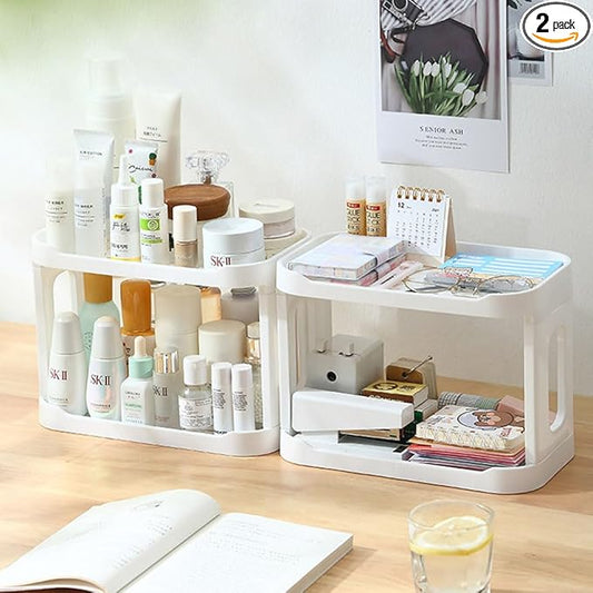 2PCS Kitchen Spice Rack or Bathroom Countertop Organizer, 2-Tier Desk Organizers，Mail Holder for Office Desk Organization, Gift for Teachers, Classmates, and Friends,White-NeatNest