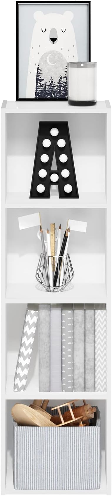 Furinno Luder Bookcase / Book / Storage, 4-Tier Cube,White-NeatNest