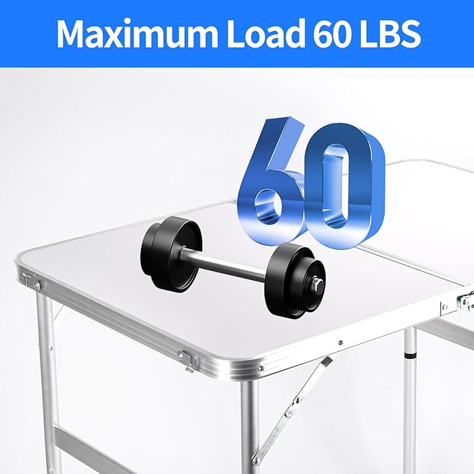 Folding Camping Table 3 Ft Portable Picnic Table Foldable 2 Height Adjustable Aluminum Camp Table Outdoor for Card BBQ White 35.5×23.6×26 inch-NeatNest