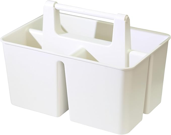 Shower Caddy Organizer with Handle, 3 Compartments, Portable Storage Bin for Bathroom, Dorm, Gym -Made In USA (Ivory)