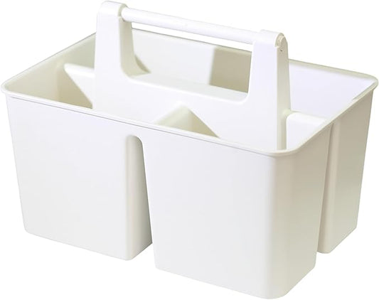 Shower Caddy Organizer with Handle, 3 Compartments, Portable Storage Bin for Bathroom, Dorm, Gym -Made In USA (Ivory)