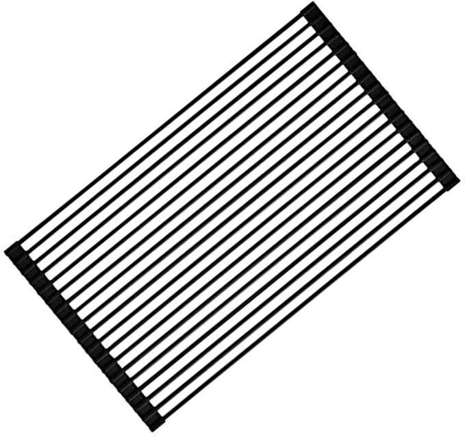 Ahyuan Large Roll up Dish Drying Rack Foldable Dish Rack Over Sink Dish Drainer Roll-up Sink Drying Rack Full Silicone Coated Stainless Still Dish Drying Rack (Matte Black, 20.5''X13.13'')