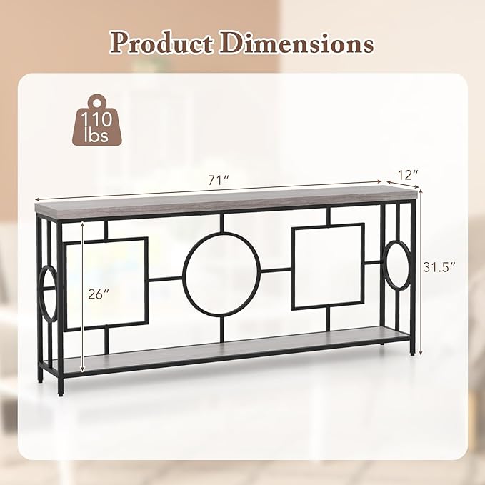 Giantex 71" Console Table, 2-Tier Extra-Long Entryway Table w/Storage Shelf, Faux Wood Top, Narrow Sofa Table with Geometric Frame, Behind Couch Entry Table for Living Room, Hallway, Foyer-NeatNest