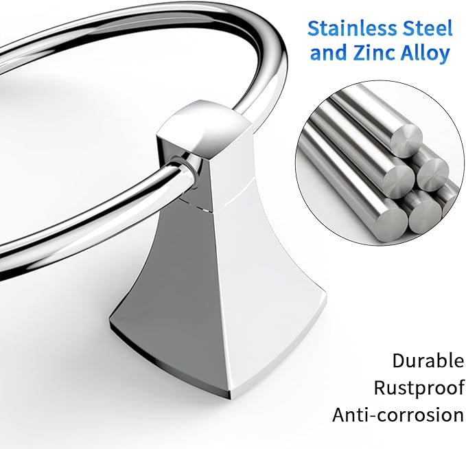 Hand Towel Holder for Bathroom Kitchen Polished Chrome Towel Ring Towel Hanger Stainless Steel and Zinc Alloy Wall Mount
