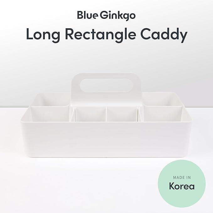 BLUE GINKGO Stackable Organizer Caddy – Korean-Made Portable Tote for Bathroom, Office, Crafts, or School Supplies (Long Rectangle, White)-NeatNest