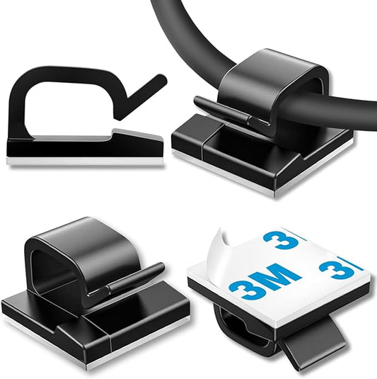 100 Pcs Cable Clips, Adhesive Cable Organizer Cord Holder Wire Clip Wire Management Self Adhesive Hooks Wire Holder for Office, Home, Black-NeatNest