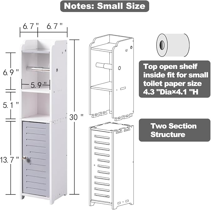 AOJEZOR Toilet Paper Holder Stand: Small Bathroom Storage Cabinet - Light Grey - White-NeatNest