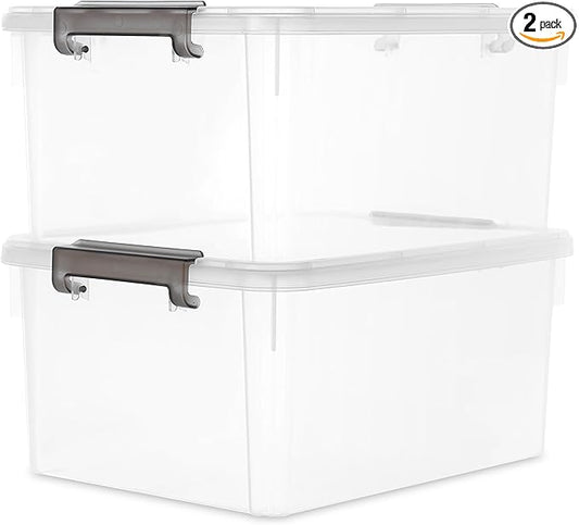 Citylife 17 QT Plastic Storage Bins with Latching Lids Stackable Storage Containers for Organizing Large Clear Storage Box for Garage, Closet, Classroom, Kitchen, 2 Packs-NeatNest