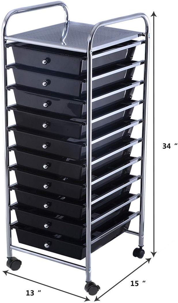 Giantex 10 Drawer Rolling Storage Cart Scrapbook Paper Office School Organizer (Black)