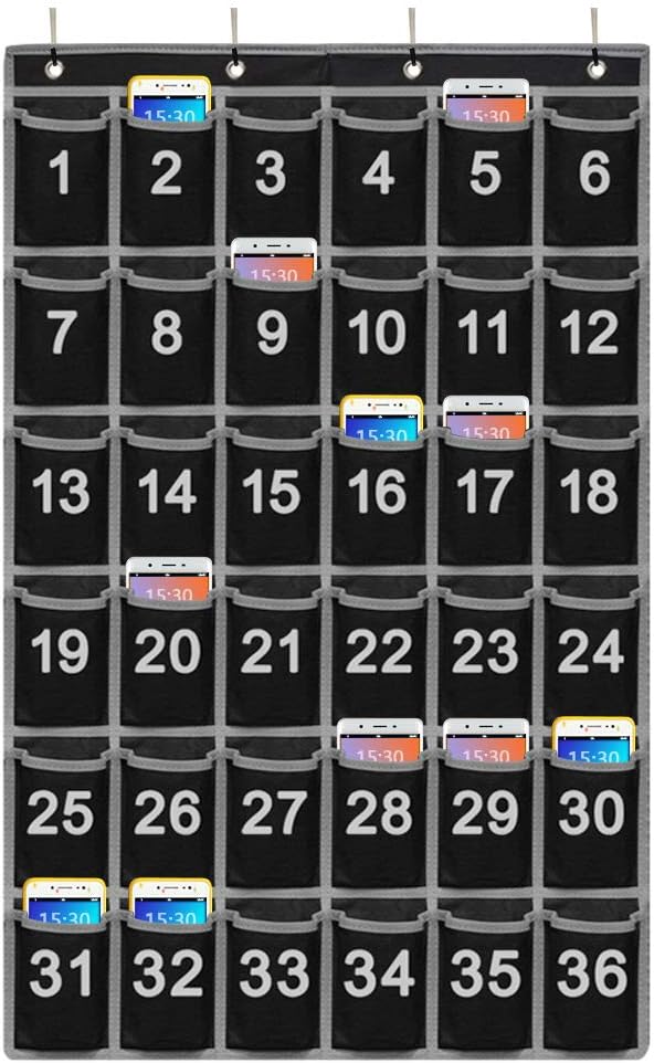 Godery Numbered Classroom Pocket Chart for Cellphone and Calculator holder, 36 Hanging Wall or Door Organizer (36 Pocket)-NeatNest