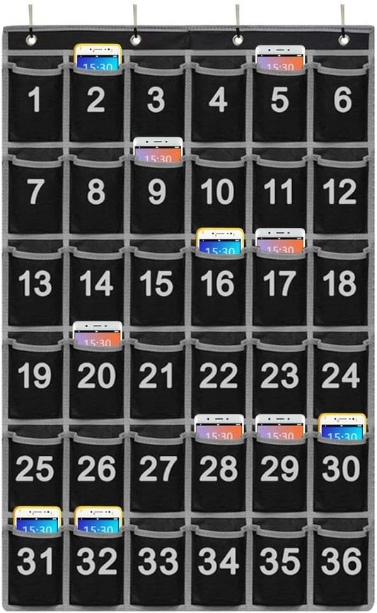 Godery Numbered Classroom Pocket Chart for Cellphone and Calculator holder, 36 Hanging Wall or Door Organizer (36 Pocket)-NeatNest