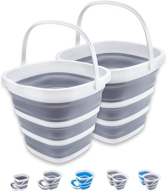 2 Pack Collapsible Buckets 10L 2.6 Gallon Cleaning Bucket Mop Bucket Folding Foldable Portable Small Plastic Water Supplies for Outdoor Garden Camping Fishing Car Wash Space Saving Square-NeatNest