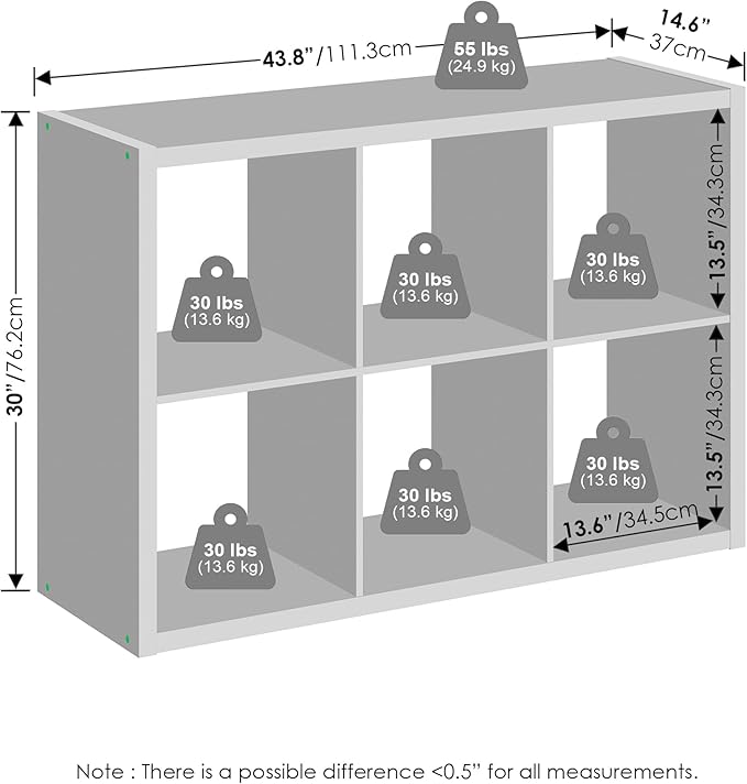 Furinno Cubic Open Back Multipurpose Clothing & Closet Storage Organizer Shelf, 6-Cube, Light Grey