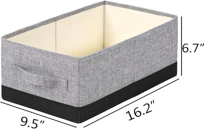 ALYER Collapsible Fabric Storage Organizer with Handles,Shelf Bins Box Container for Bedroom Office Closet Babies Nursery Toys Books Clothes (Gray&Black, 16.2" x 9.5" x 6.7")