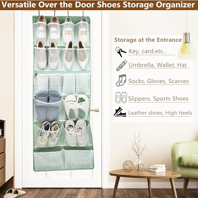 18 Pocekts Over the Door Shoes Organizer,Behind Door Hanging Storage Pocekt for Sock,Underwear,Hat,Handbag,Back of Door Hanging Shelf for Bedroom,Bathroom,Entryway,Storeroom,Pantry,Dorm,Nursery,2 Pack-NeatNest