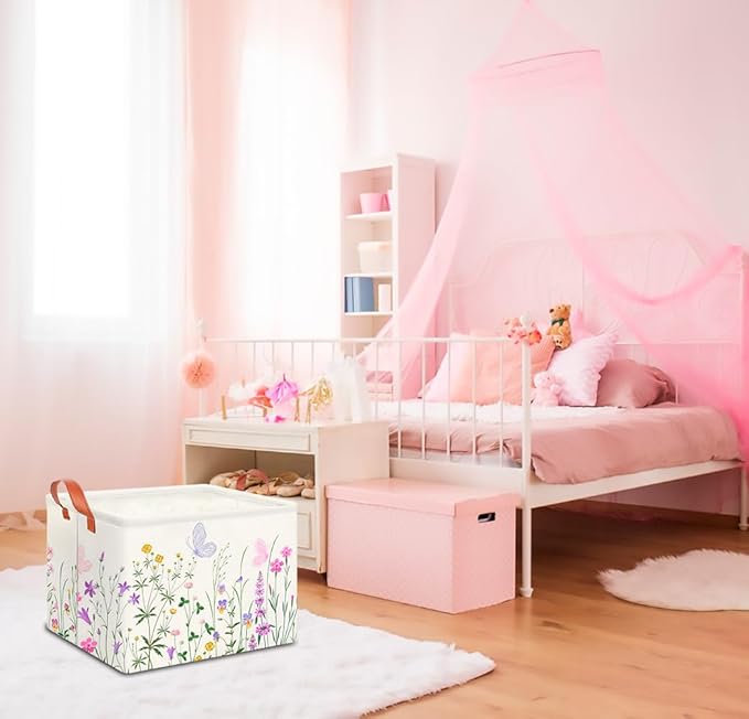 CLOCOR Rectangular Storage Basket Empty,Gift Basket,Waterproof Storage Bin with Handles,Room Decor(Flower)-NeatNest