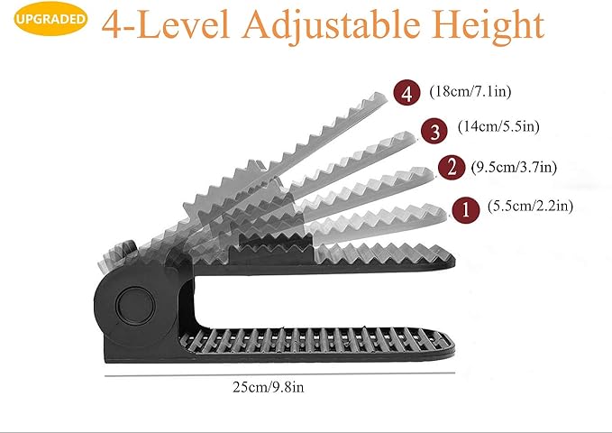 Shoe Slots Organizer, 8 PCS Adjustable Shoe Rack Stacker Storage Space Saver, Double Deck Shoe Rack Holder for Closet Organization, Black-NeatNest