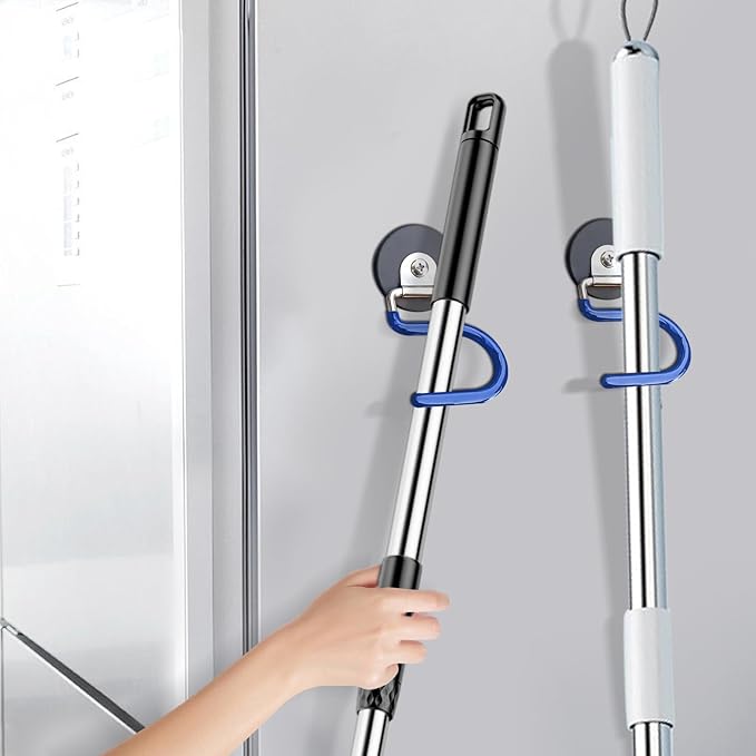 Magnetic Broom Hooks Broom Holder Do Not Require Drilling Warehouse Kitchen Refrigerator Metal Surface Suitable Broom Holder Wall Mount (Blue, Single)