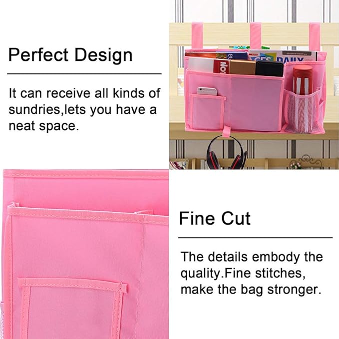 Bunk Bed Organizer - Bedside Storage Caddy with Pocket, Hanging Organizer for Camp, Dorm, Room, Hospital Bed Rail and More (Pink)-NeatNest