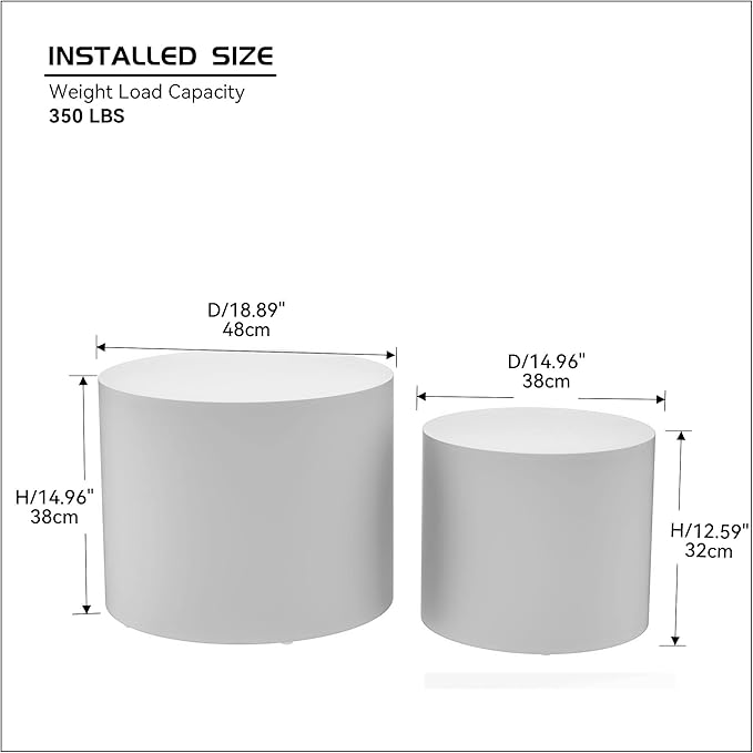 2-Piece Round Side Table Set, Modern Black Oak Accent Tables for Living Room and Bedroom, No Assembly End Tables, Minimalist Coffee Table Set for Small Spaces(White)