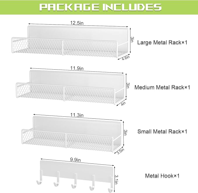 4 Pack Magnetic Shelves for Washing Machine, Heavy-Duty Magnetic Laundry Organizer with Hooks, Washing Machine Shelf for Refrigerator, Metal Storage Baskets, Closet & Laundry Room Organization(White)