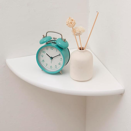 Corner Shelf, White Solid Oak Wood Floating Corner Shelves Wall Mount Round End Floating Speaker Rack for Small Plant Photo Frame (White, 8.6in)-NeatNest
