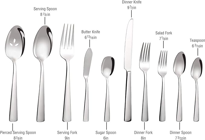 45-Piece Silverware Set Flatware Cutlery Set Service for 8, Durable Stainless Steel Tableware in Ergonomic Design Size and Weight, Kitchen Utensil Sets with Steak Knives, Rust-proof, Dishwasher Safe