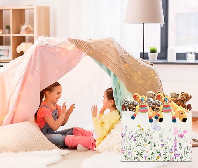 CLOCOR Rectangular Storage Basket Empty,Gift Basket,Waterproof Storage Bin with Handles,Room Decor(Flower)-NeatNest