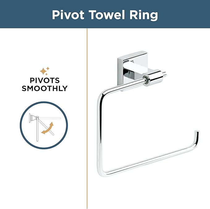 Franklin Brass Maxted (1-Pack) Hand Towel Holder Polished Chrome Towel Racks for Bathroom Wall Square Towel Ring Holder for Bath Towel Hanger for Kitchen, Bathroom Accessories MAX46-PC