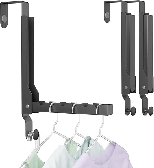 2 Packs Over The Door Drying Rack, Folding Over Door Hanger Hooks, Portable Space Saving Collapsible Coat Towel Racks for Laundry Room Bathroom Home Organization Travel Drying Storage (2Pack, Black)